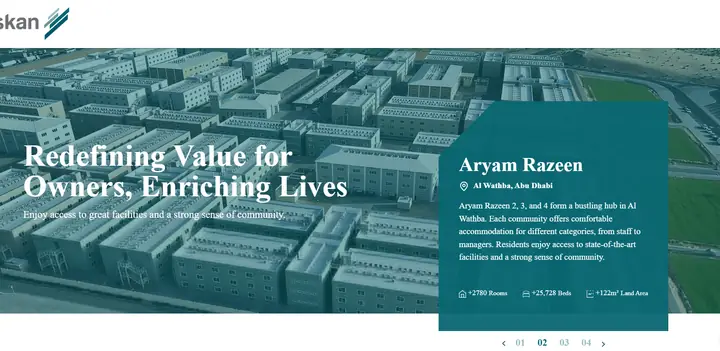 Eskan website homepage, Aryam Razeen community