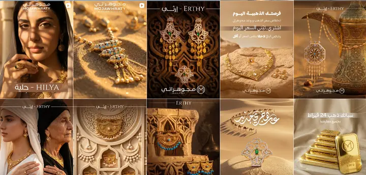 Mojawhraty social media grid, gold heritage collection